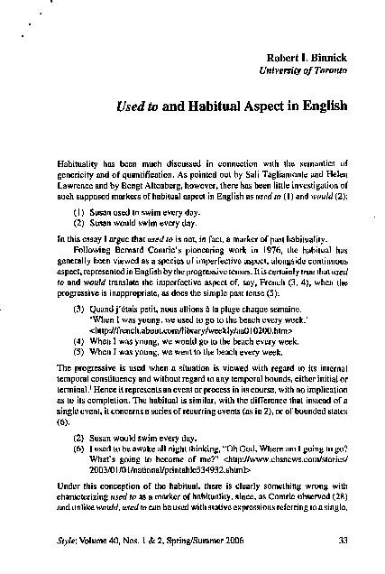 (PDF) Used to and Habitual Aspect in English