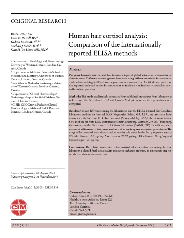 (PDF) Human hair cortisol analysis Comparison of the internationally