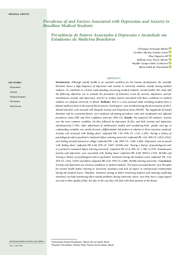 (PDF) Prevalence of and Factors Associated with Depression and Anxiety ...