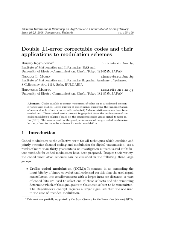 (PDF) Double §1-error correctable codes and their applications to ...