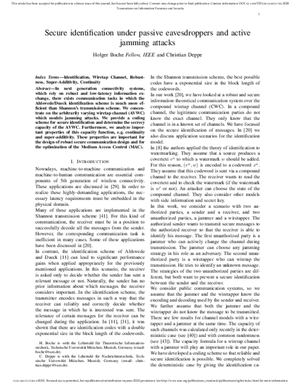 (PDF) Secure Identification Under Passive Eavesdroppers and Active