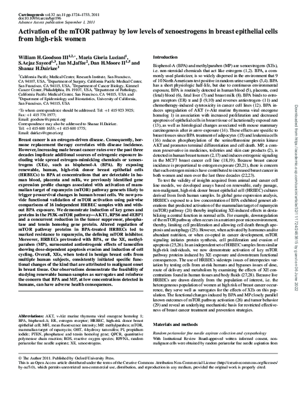 (PDF) Activation of the mTOR pathway by low levels of xenoestrogens in ...