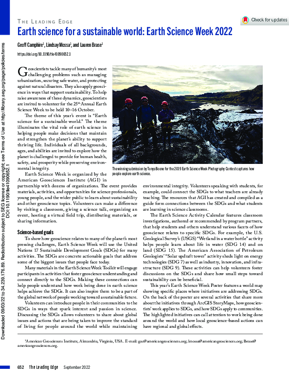(PDF) Earth science for a sustainable world: Earth Science Week 2022