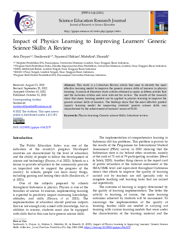(PDF) Impact of Physics Learning to Improving Learners' Generic Science ...
