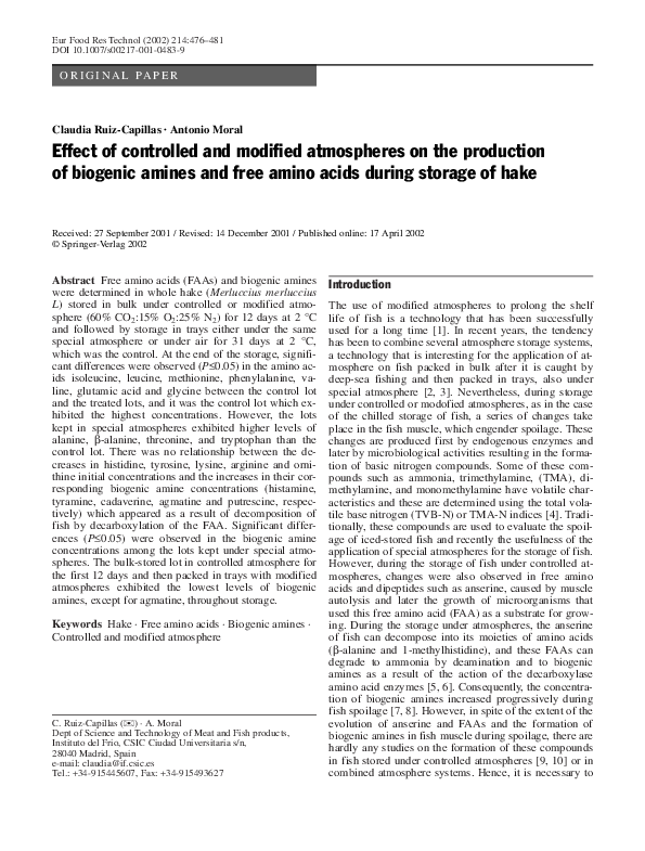 (PDF) Effect of controlled and modified atmospheres on the production ...