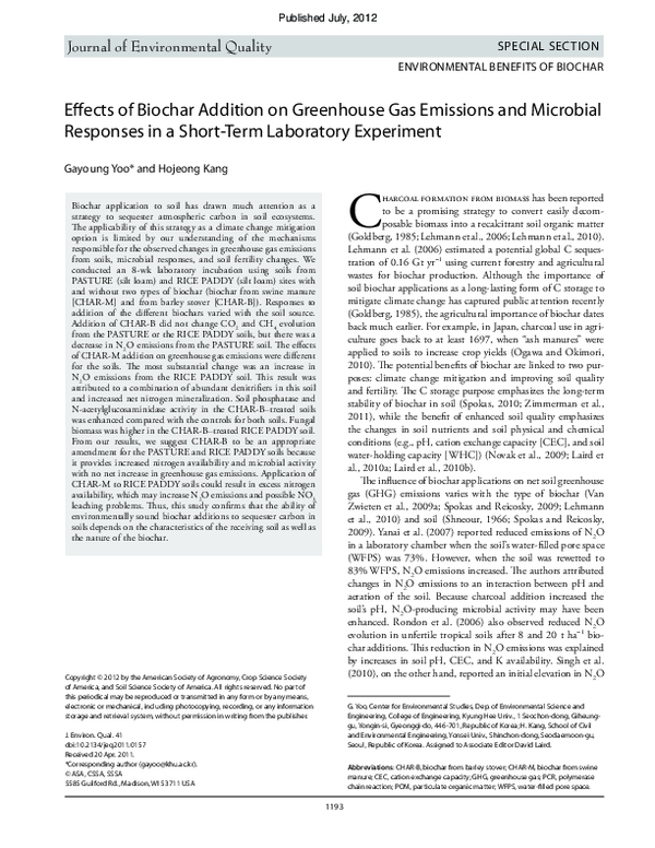 (PDF) Effects of Biochar Addition on Greenhouse Gas Emissions and ...