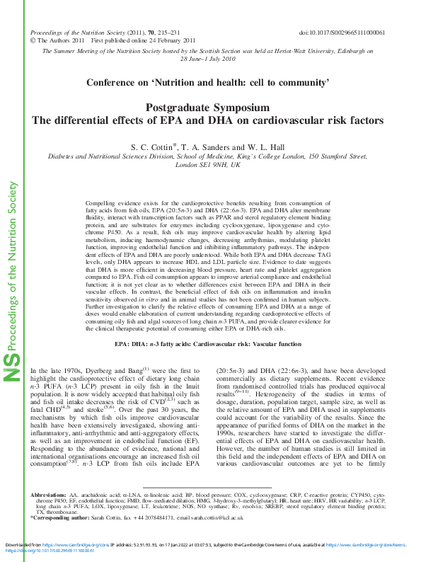 (PDF) The differential effects of EPA and DHA on cardiovascular risk ...