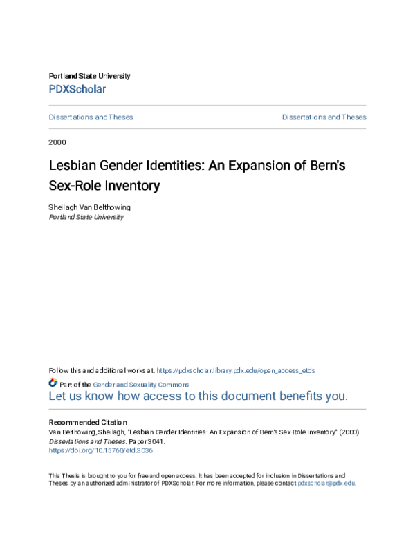 (PDF) Lesbian Gender Identities: An Expansion of Bern\\u27s Sex-Role ...