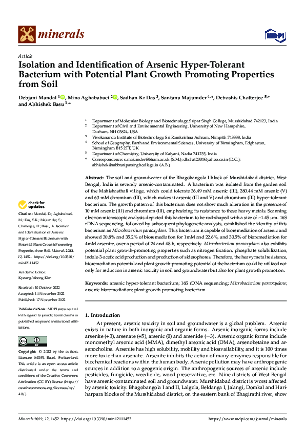 (PDF) Isolation and Identification of Arsenic Hyper-Tolerant Bacterium ...