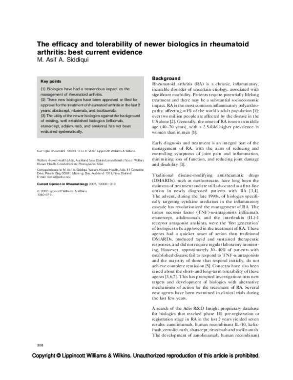 (PDF) The efficacy and tolerability of newer biologics in rheumatoid ...