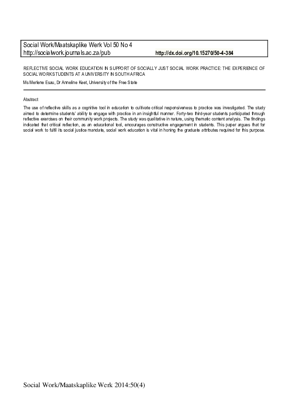 (PDF) Reflective Social Work Education in Support of Socially Just ...