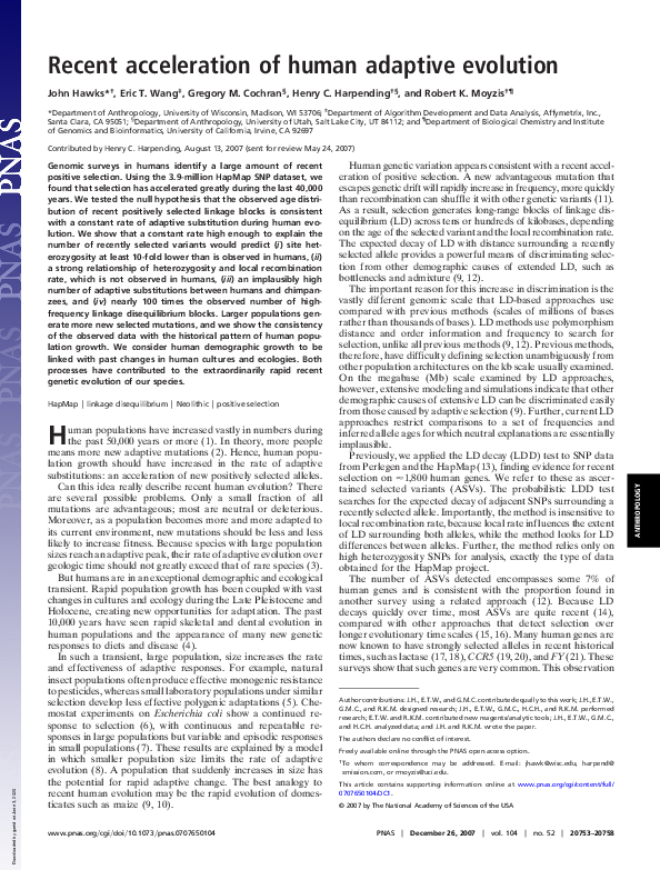 (PDF) Recent acceleration of human adaptive evolution
