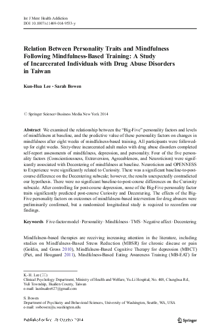 (PDF) Relation Between Personality Traits and Mindfulness Following ...