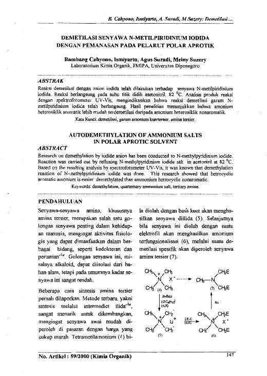 (PDF) Demetilasi Senyawa Nmetilpiridinium iodida dengan Pemanasan pada