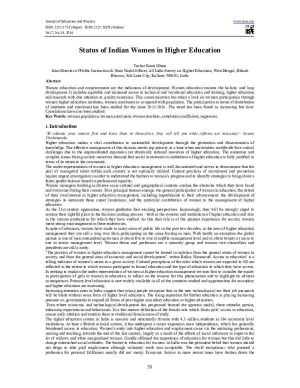 (PDF) Status of Indian Women in Higher Education