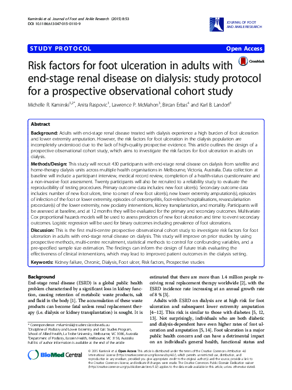 (PDF) Risk factors for foot ulceration in adults with end-stage renal ...