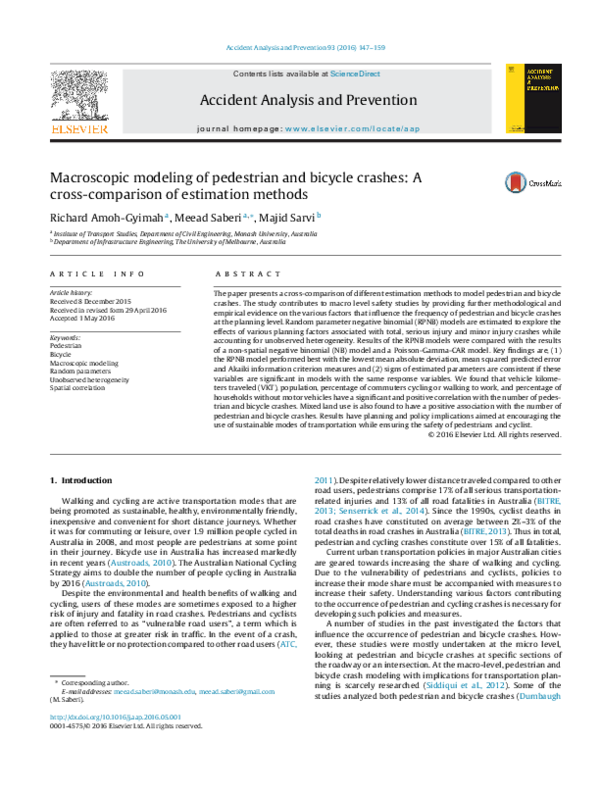 (PDF) Macroscopic modeling of pedestrian and bicycle crashes: A cross ...