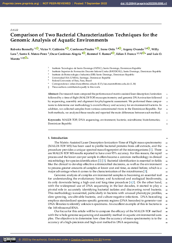 (PDF) Comparison of Two Bacterial Characterization Techniques for the ...