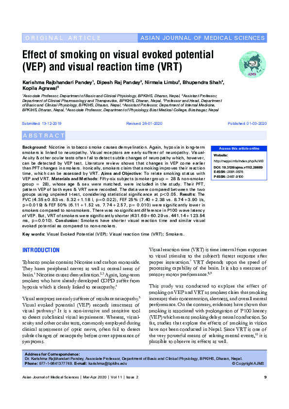 (PDF) Effect of smoking on visual evoked potential (VEP) and visual ...