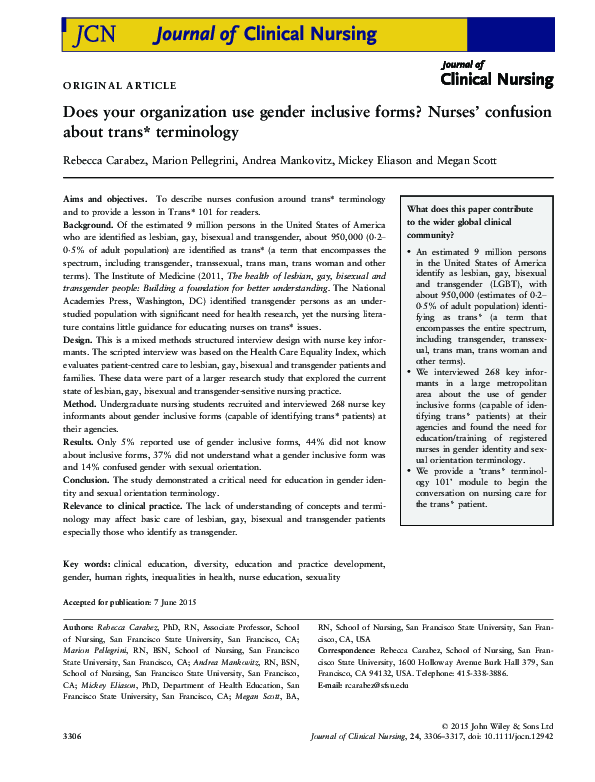 (PDF) Does your organization use gender inclusive forms? Nurses ...