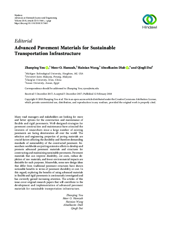 (PDF) Advanced Pavement Materials for Sustainable Transportation ...
