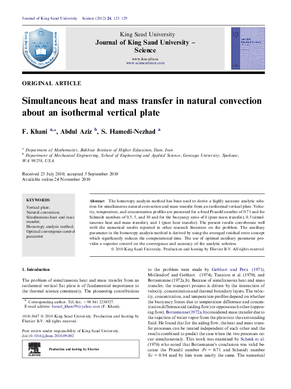 (PDF) Simultaneous heat and mass transfer in natural convection about ...