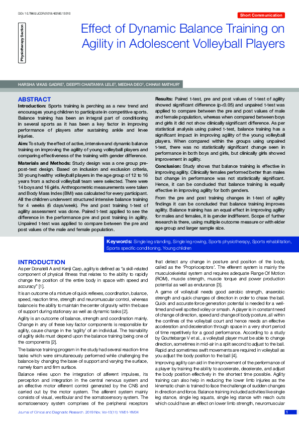 (PDF) Effect of Dynamic Balance Training on Agility in Adolescent ...