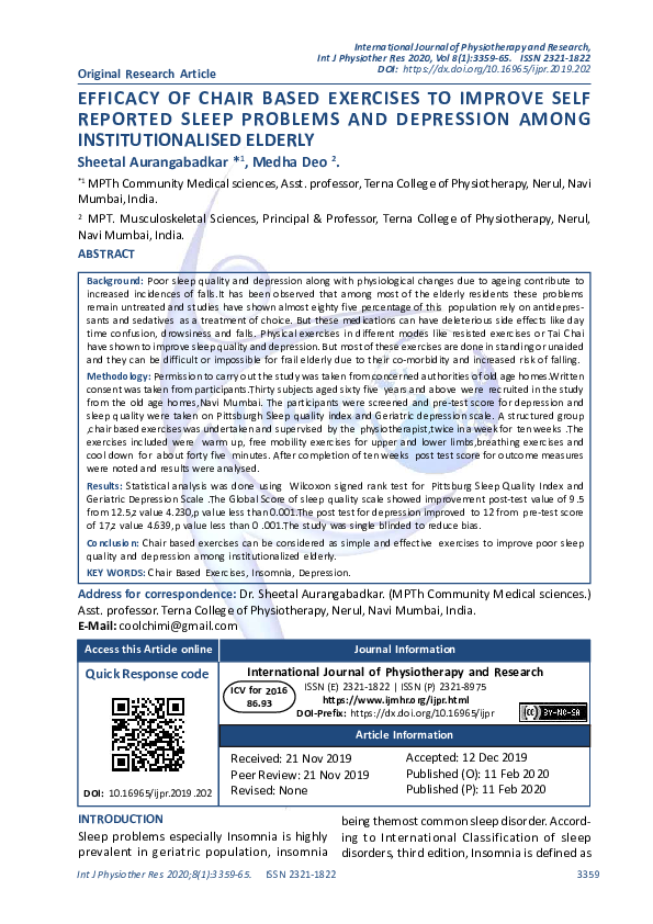 (PDF) Efficacy of Chair Based Exercises to Improve Self Reported Sleep ...