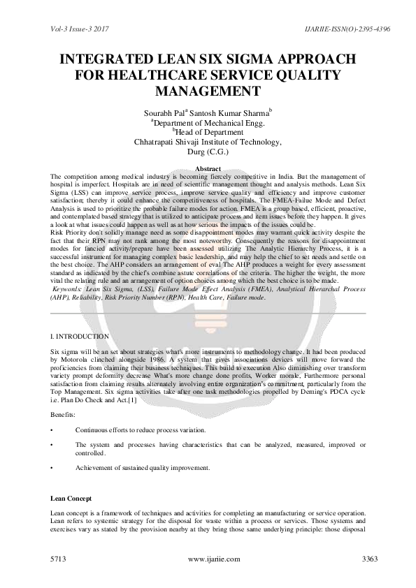 (PDF) Integrated Lean Six Sigma Approach for Healthcare Service Quality ...