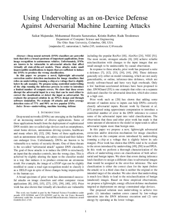 (PDF) Using Undervolting as an on-Device Defense Against Adversarial ...