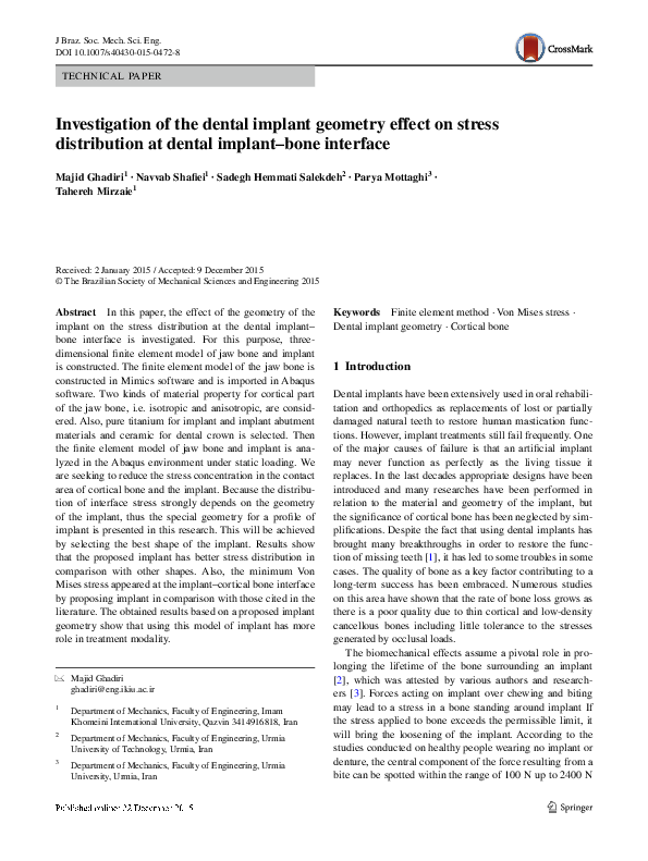 (PDF) Investigation of the dental implant geometry effect on stress ...