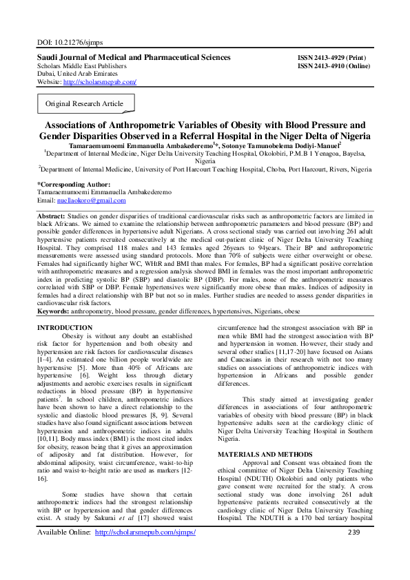 (PDF) Associations of Anthropometric Variables of Obesity with Blood ...