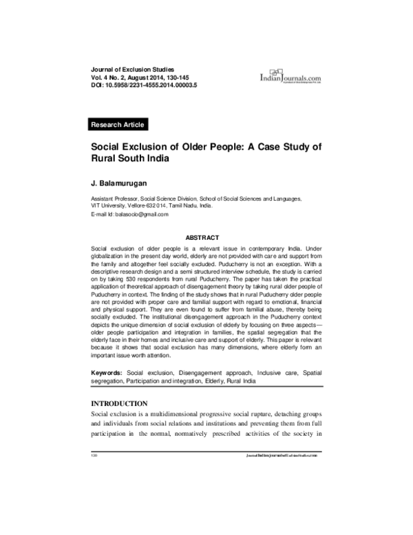 (PDF) Social Exclusion of Older People: A Case Study of Rural South India