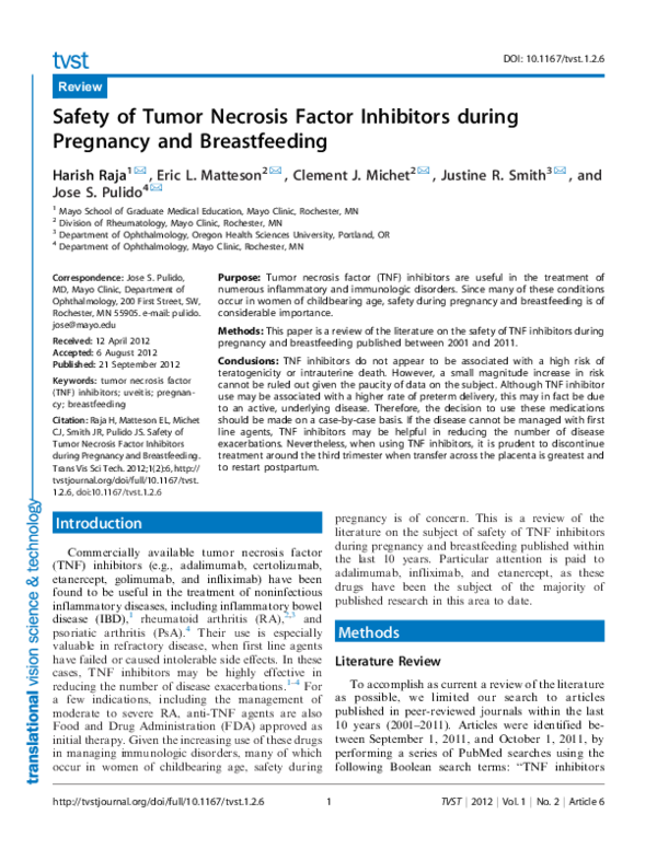 (PDF) Safety of Tumor Necrosis Factor Inhibitors during Pregnancy and ...