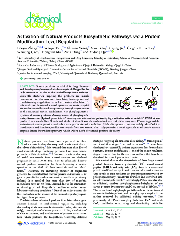 (PDF) Activation of Natural Products Biosynthetic Pathways via a ...