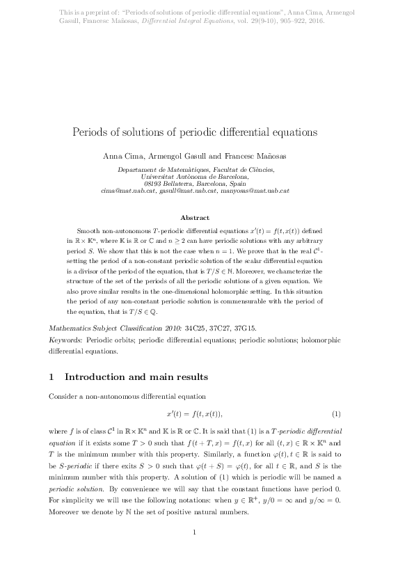 (PDF) Periods of solutions of periodic differential equations