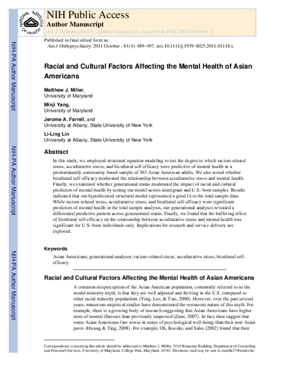 (PDF) Racial and cultural factors affecting the mental health of Asian ...