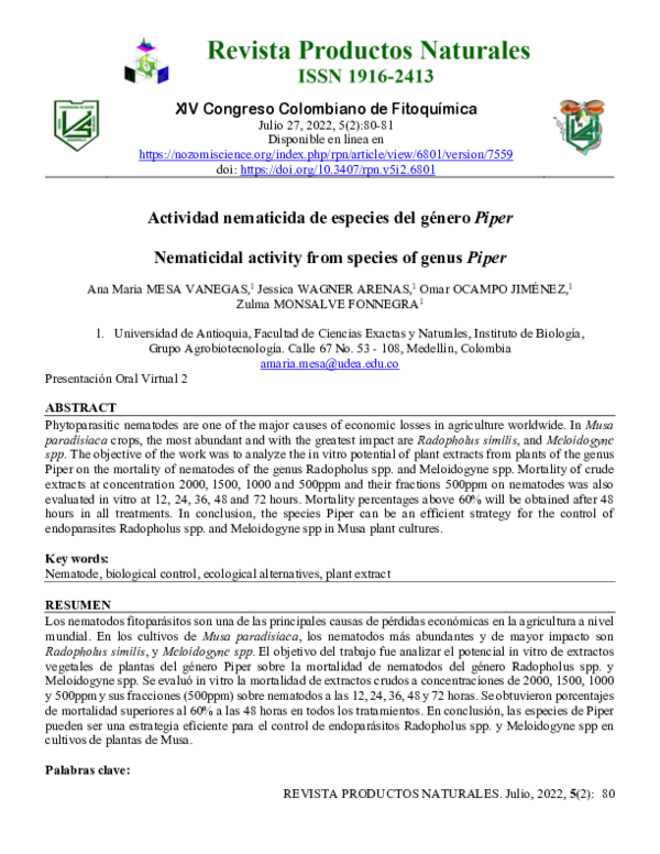 Actividad nematicida de especies del género Piper