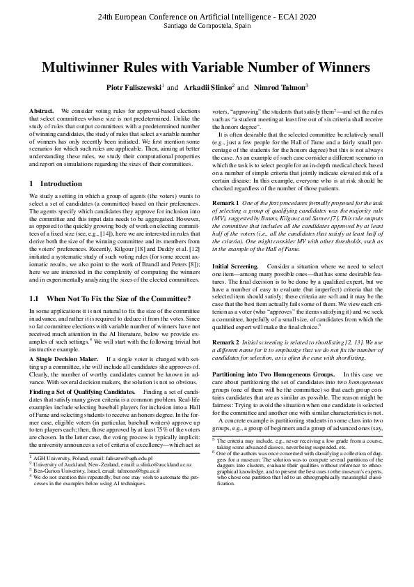 (PDF) Multiwinner Rules with Variable Number of Winners
