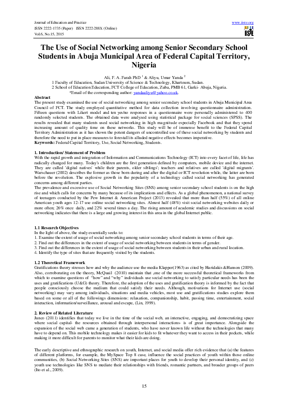 (PDF) The Use of Social Networking among Senior Secondary School ...