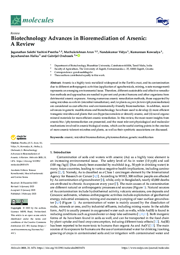 (PDF) Biotechnology Advances in Bioremediation of Arsenic: A Review