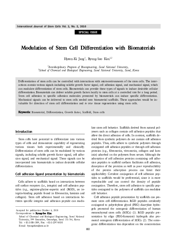 (PDF) Modulation of Stem Cell Differentiation with Biomaterials