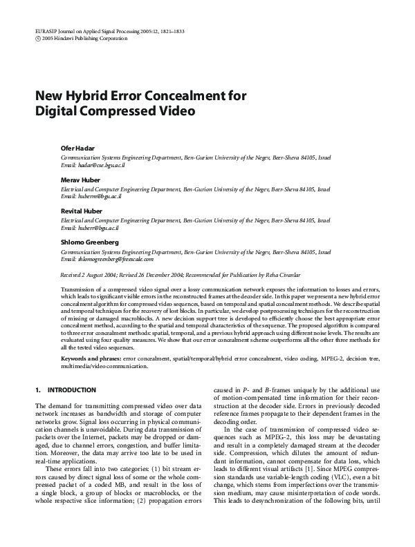 (PDF) New Hybrid Error Concealment for Digital Compressed Video