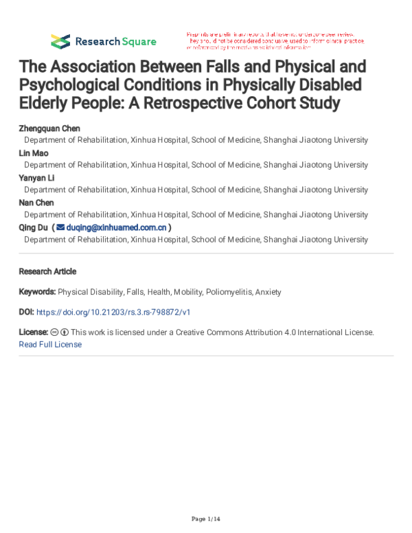 (PDF) The Association Between Falls and Physical and Psychological ...