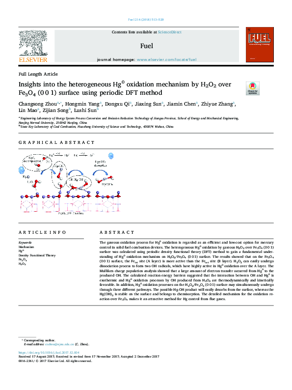 (PDF) Insights into the heterogeneous Hg0 oxidation mechanism by H2O2 ...