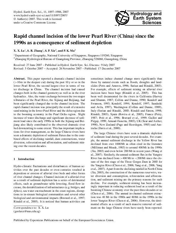 (PDF) Rapid channel incision of the lower Pearl River (China) since the ...