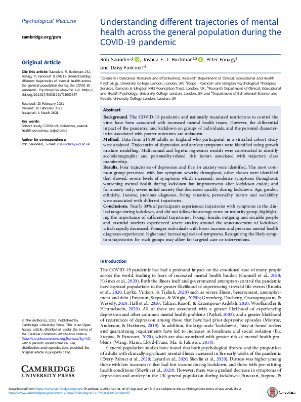 (PDF) Understanding different trajectories of mental health across the ...