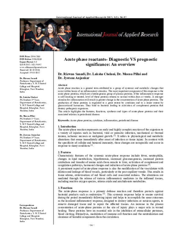 (PDF) Acute phase reactants- Diagnostic VS prognostic significance: An ...