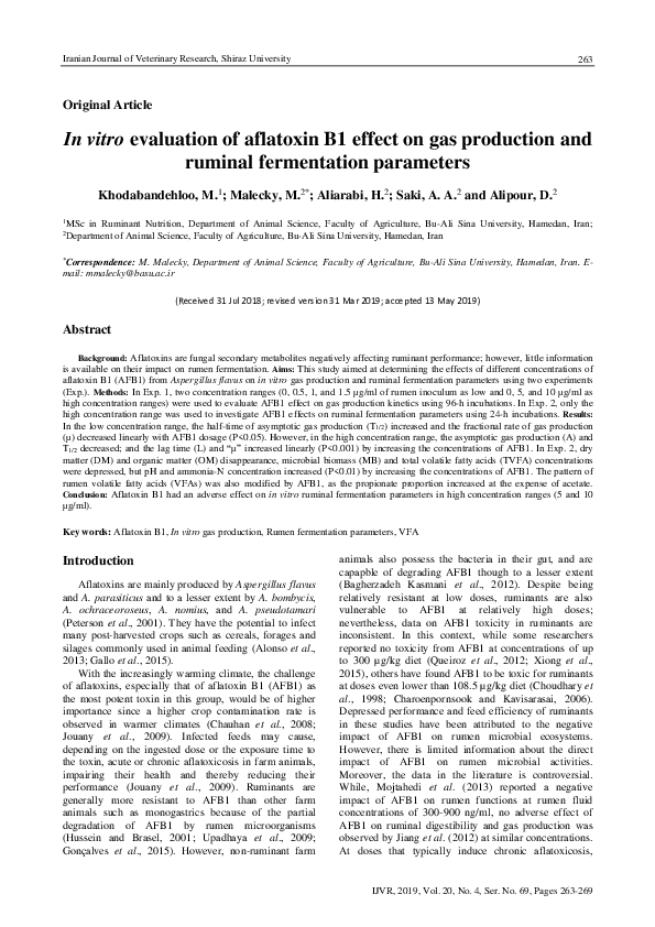 (PDF) In vitro evaluation of aflatoxin B1 effect on gas production and ...