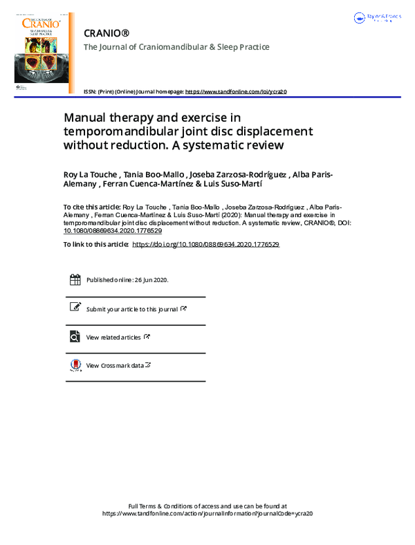 (PDF) Manual therapy and exercise in temporomandibular joint disc ...